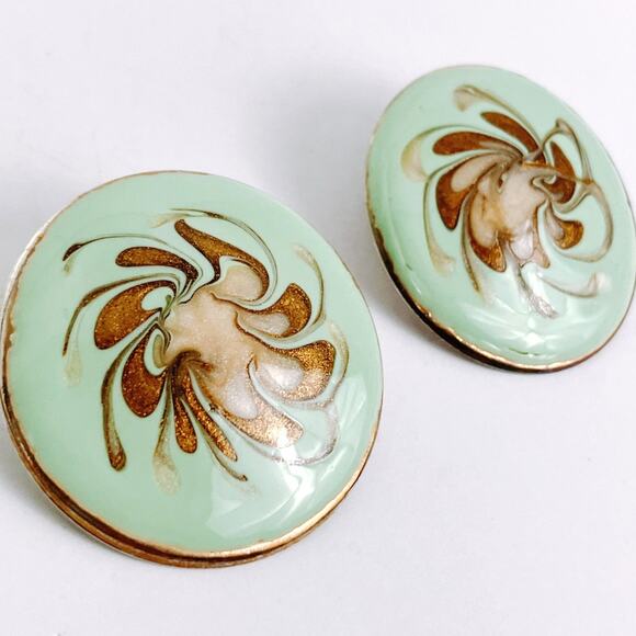 VTG 1980s Enamel Oversized Mint Green Abstract Earrings Scandinavian Influence? - Picture 5 of 12
